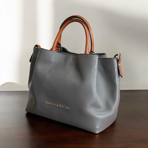 Authentic Dooney & Bourke Gray Leather Satchel Bag! - Picture 2 of 13